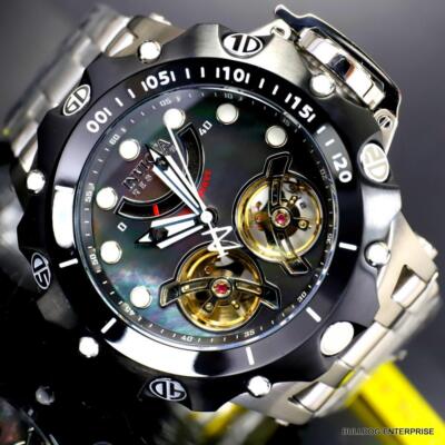 Pre-owned Invicta Reserve Venom Hybrid Double Open Heart Automatic Black Mop Watch