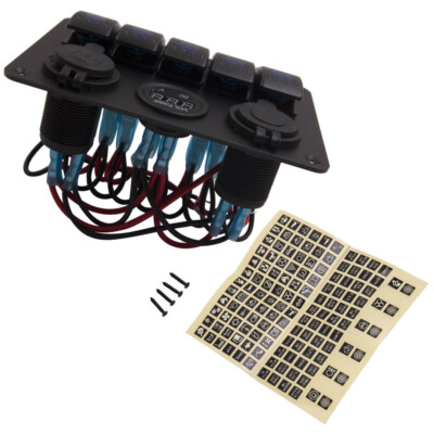 Multi-function Headlights 5 Gang On-Off Toggle Switch Control Panel Dual USB