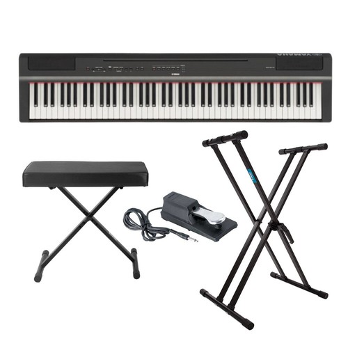 Yamaha P125 88-Key GHS Digital Piano (Black) with Double Stand, Bench