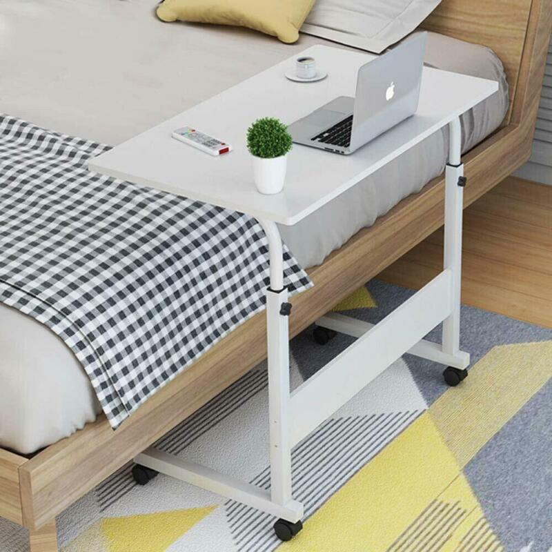 Height Adjustable Rolling Laptop Desk Cart Over Bed Hospital Table Stand White