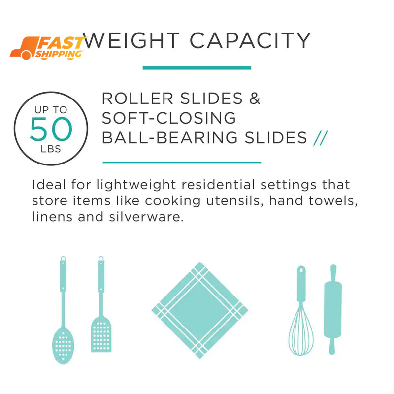 22 In. Self-Closing Bottom Mount Drawer Slide Set 1-Pair (2 Pieces)