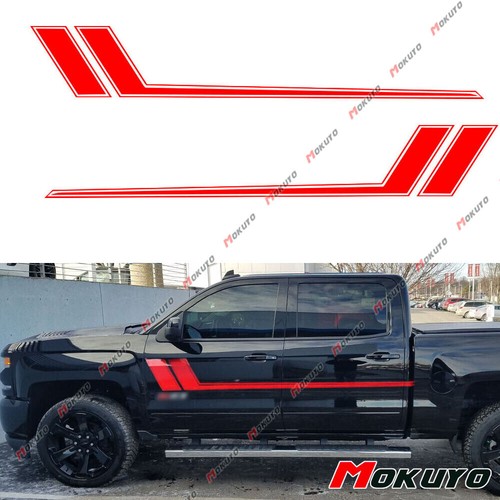 Glossy Red Truck Side Body Door Hockey Stripe Vinyl Stickers For Chevy Silverado
