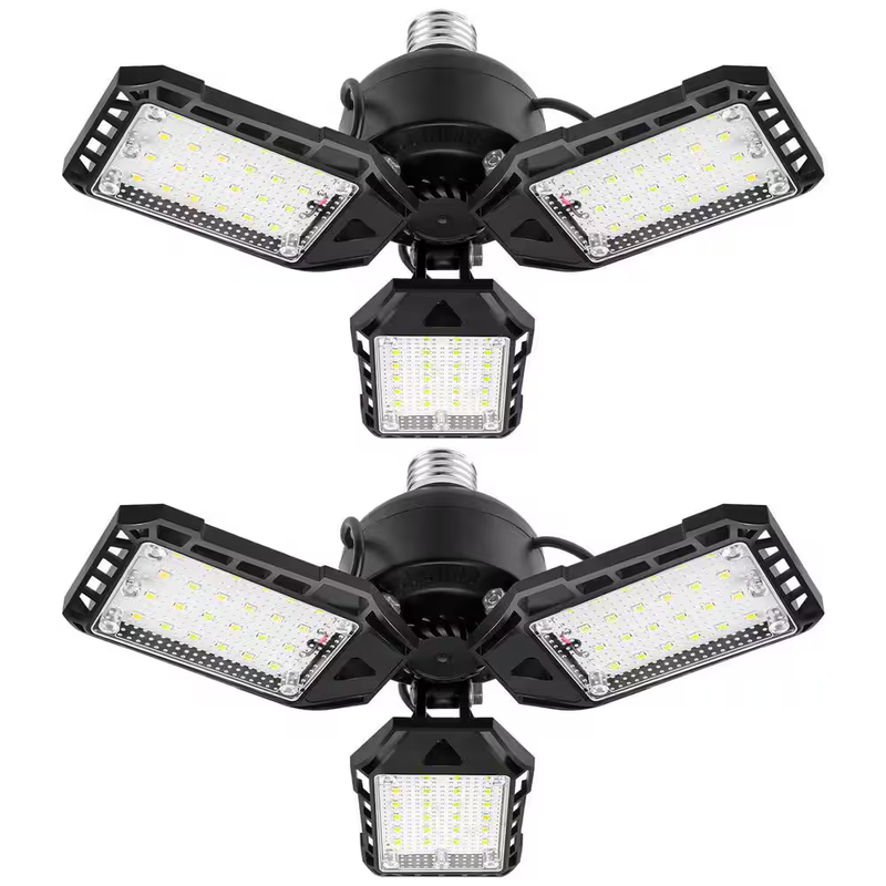 LED Garage Lights Deformable Shop Light 80W 8000LM 6500K E26 E27 Two Pack Adjust