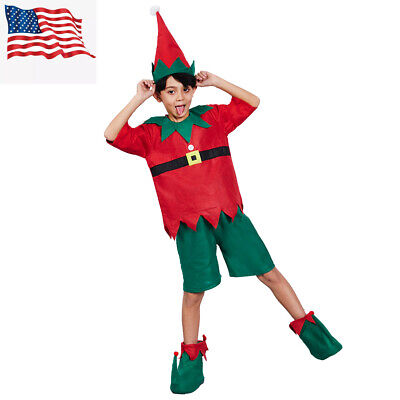 Kids Boys Christmas Santa's Helper Elf 4 Piece Set Costume US Shipping