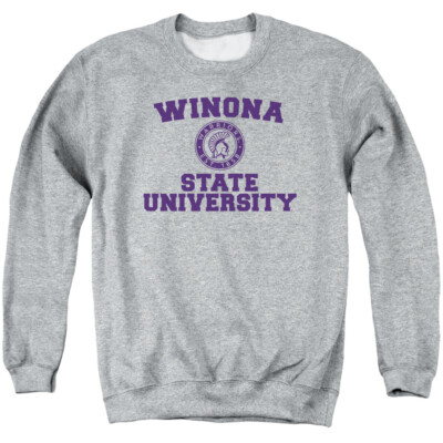 Winona State Adult Crewneck Sweatshirt Circle Logo, Athletic Heather, S-3XL