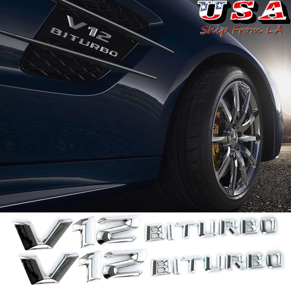 Chrome Side Fender Sticker Emblem Badge OEM V8 BITURBO For All Mercedes-Benz red