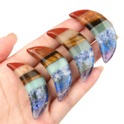 Moon Shaped 7 Chakras Healing Stone Reiki Crystal Gemstone Polished Worry Stone