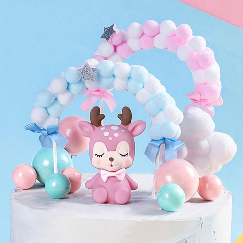 Soft Pompom Cloud Cake Topper Baby Shower Birthday Diy Cakes Flag