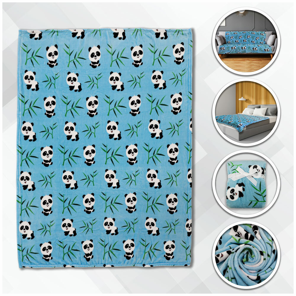 Baby Pandas Plush Blanket 50x60 Cute Kid's Blanket Blue Throw Blanket Panda