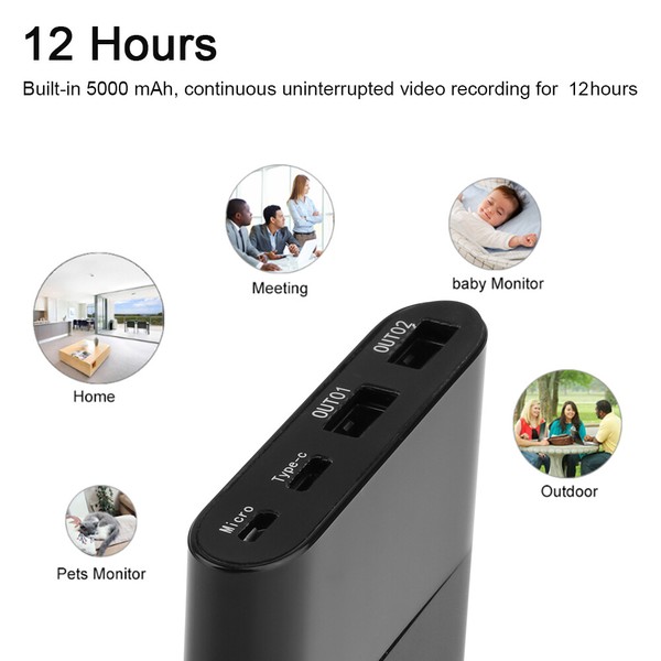 Portable video recorder with 12-hour battery life.
