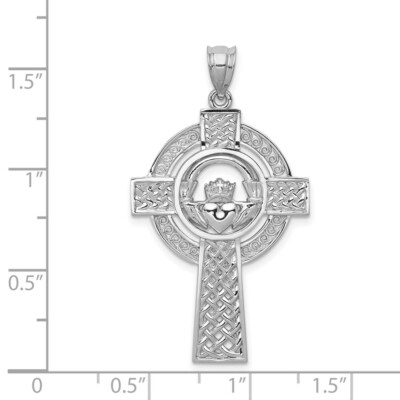 Pre-owned Superdealsforeverything Real 14kt White Gold Celtic Claddagh Cross Pendant