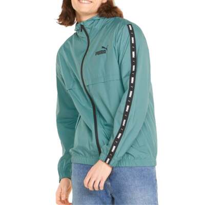 

Puma Ess + Tape Full Zip Windbreaker Мужская синяя повседневная спортивная верхняя одежда 847477-5, Синий, Puma Ess+ Tape Full Zip Windbreaker
