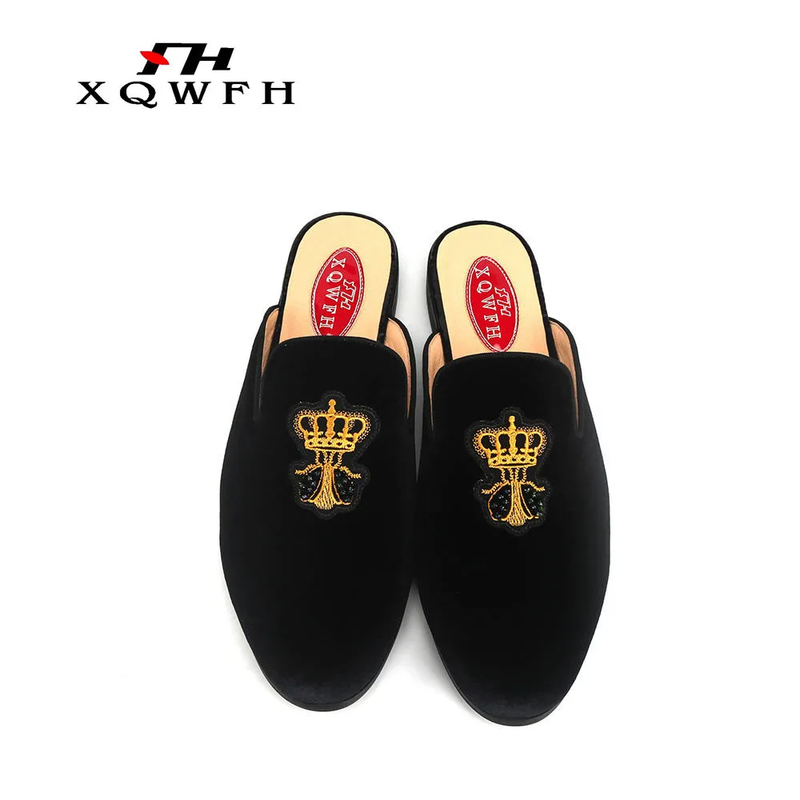 Mens Velvet Slippers Luxury Mule Clogs Banquet Handmade Men'S Summer Sandals
