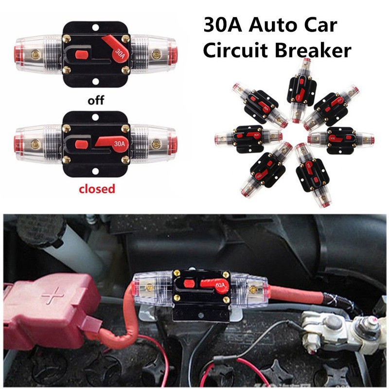 12V-24V Inline Auto Circuit Breaker 30A Manual Reset Switch Car Audio