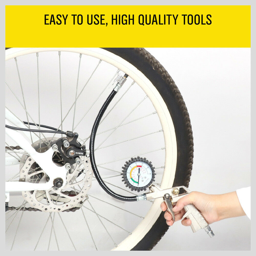 Flexible Air Tire Inflator with Air Compressor Pressure Gauge Air Chuck 220 PSI