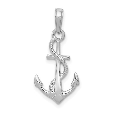14K White Gold Solid Polished 3-D Anchor Pendant for Women 1.19g