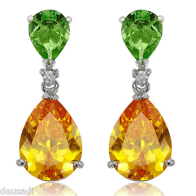 Pingo De Amor White Gold Earrings With Green Emerald Zirconia And Honey Color