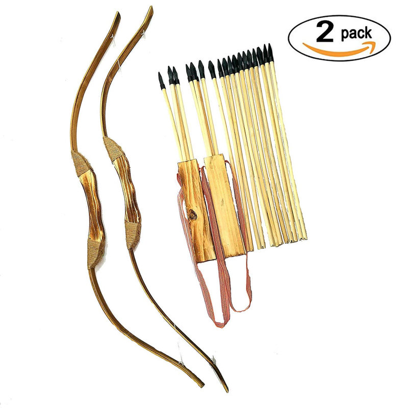 Adventure Awaits! - 2-Pack Handmade Wooden Bow and Arrow Set - 20 Wood Arrows an