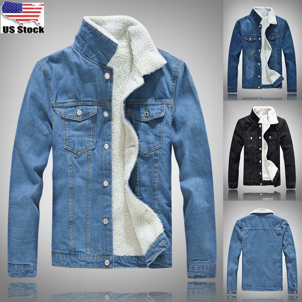 Men Winter Fleece Lined Trucker Coat 