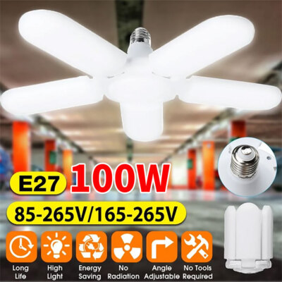 100W 30000LM Deformable LED Bright Garage Light Bulb Shop Ceiling Fixture Lamp