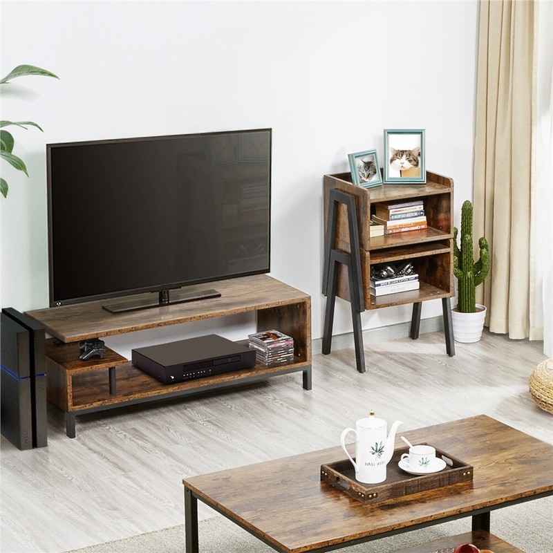 Media Console Table Small Entertainment Center Wood TV Stand for