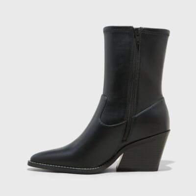 Universal Thread Women's Mid Calf Chunky Heel Boots Leather Memory Foam Insole