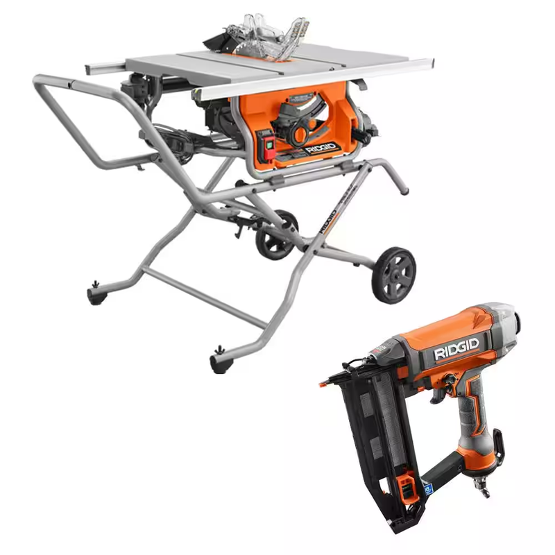 15 Amp 10 In. Portable Pro Jobsite Table Saw with Rolling Stand and Pneumatic 16