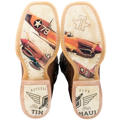 Pre-owned Tin Haul Warhawk Square Toe Cowboy Mens Brown Casual Boots 14-020-0077-0412