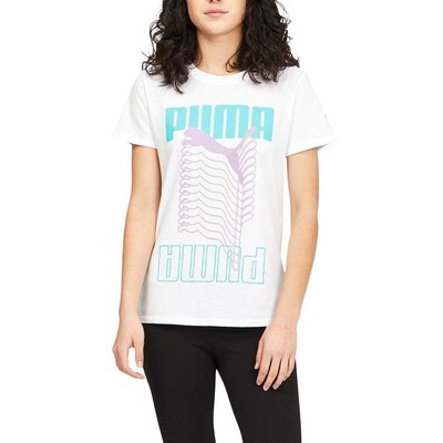 

Puma Cat Ladder Crew Neck Футболка с коротким рукавом женские белые повседневные топы 671869-, Белый