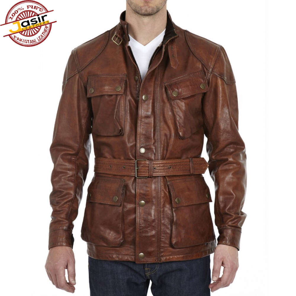 Pre-owned Jasir Leathers Brad Pitt Benjamin Button Brown Real Genuine Leather Motorcycle Jacket