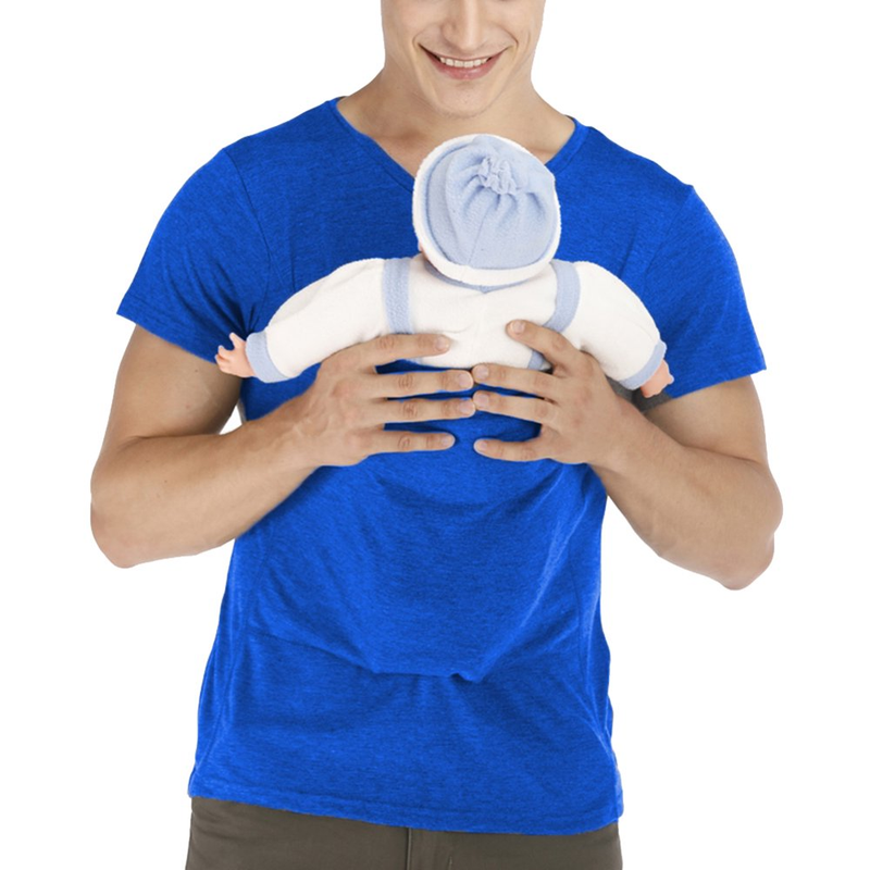 Men's Baby Carrier T-Shirt Kangaroo-Style Pouch V Neck Short Sleeve  Blue, Gray