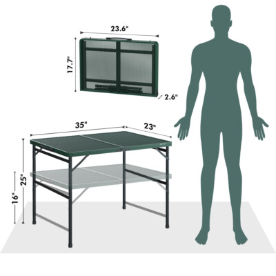 3ft Picnic Grill Table Portable Folding Camping Table w/Aluminum Adjustable Legs