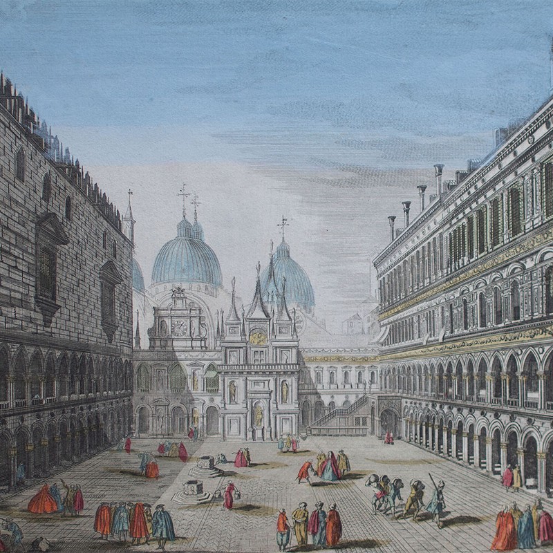 Guckkastenbild Venedig Dogenpalast Markusdom Colorierter Kupferstich Um 1800