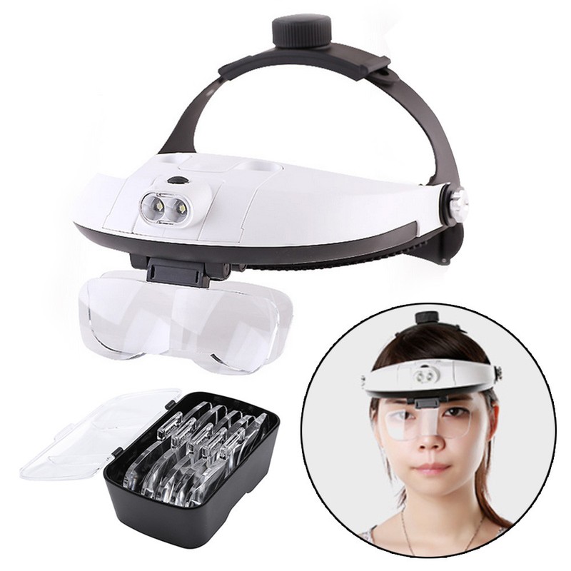 Profi 3 LED Licht Stirnlupe Kopflupe Lupenbrille Brillenlupe mit 5 Vergrößerungs