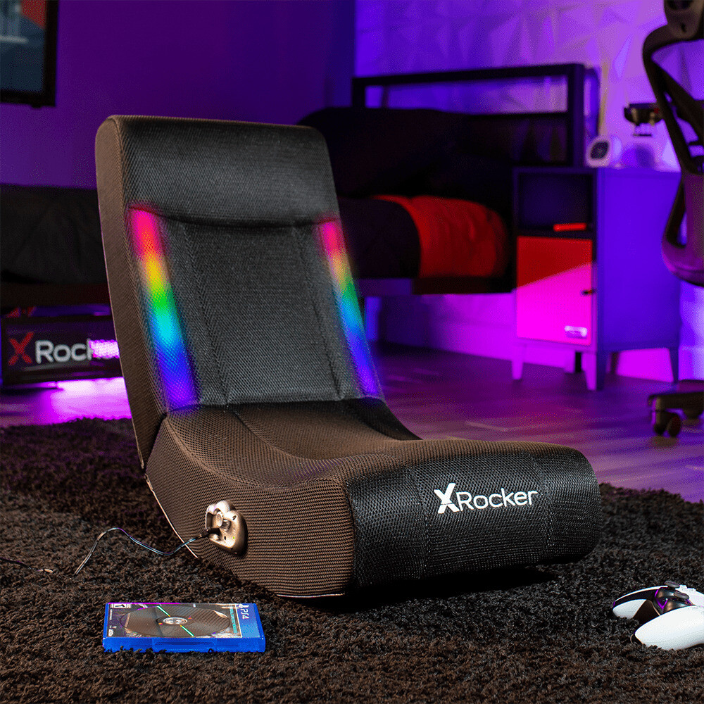 RGB Floor Rocker Gaming Chair Black Mesh Ergonomic LED Light