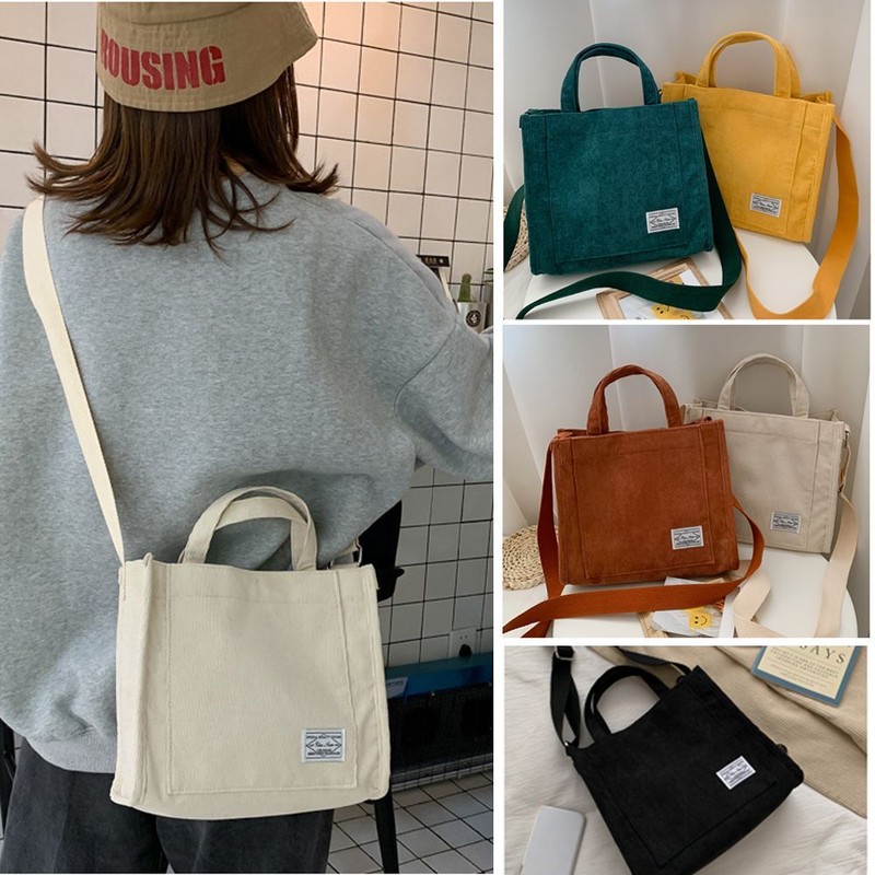 Zipper Shoulder Bag Casual Tote Canvas Handbag