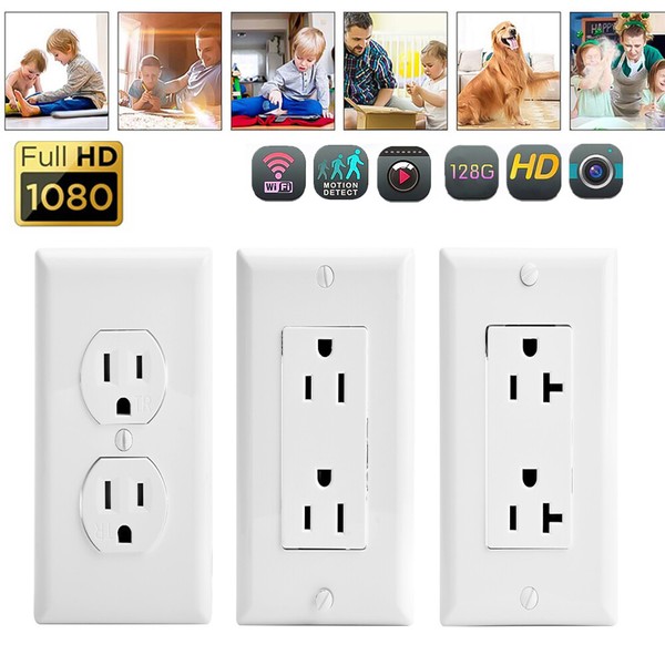 1080P HD WiFi IP Wall AC Outlet Home Security Nanny Camera Audio Video Recorder - Image 17