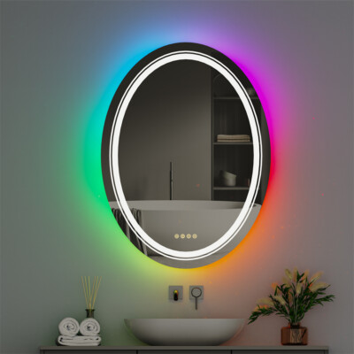 RGB LED Bathroom Mirror with Lights Vanity Wall Mirrors Dimmable Smart Anti-Fog