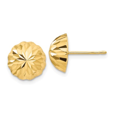 Pre-owned Superdealsforeverything Real 14kt Yellow Gold Gold Diamond-cut 10mm Domed Post Earrings