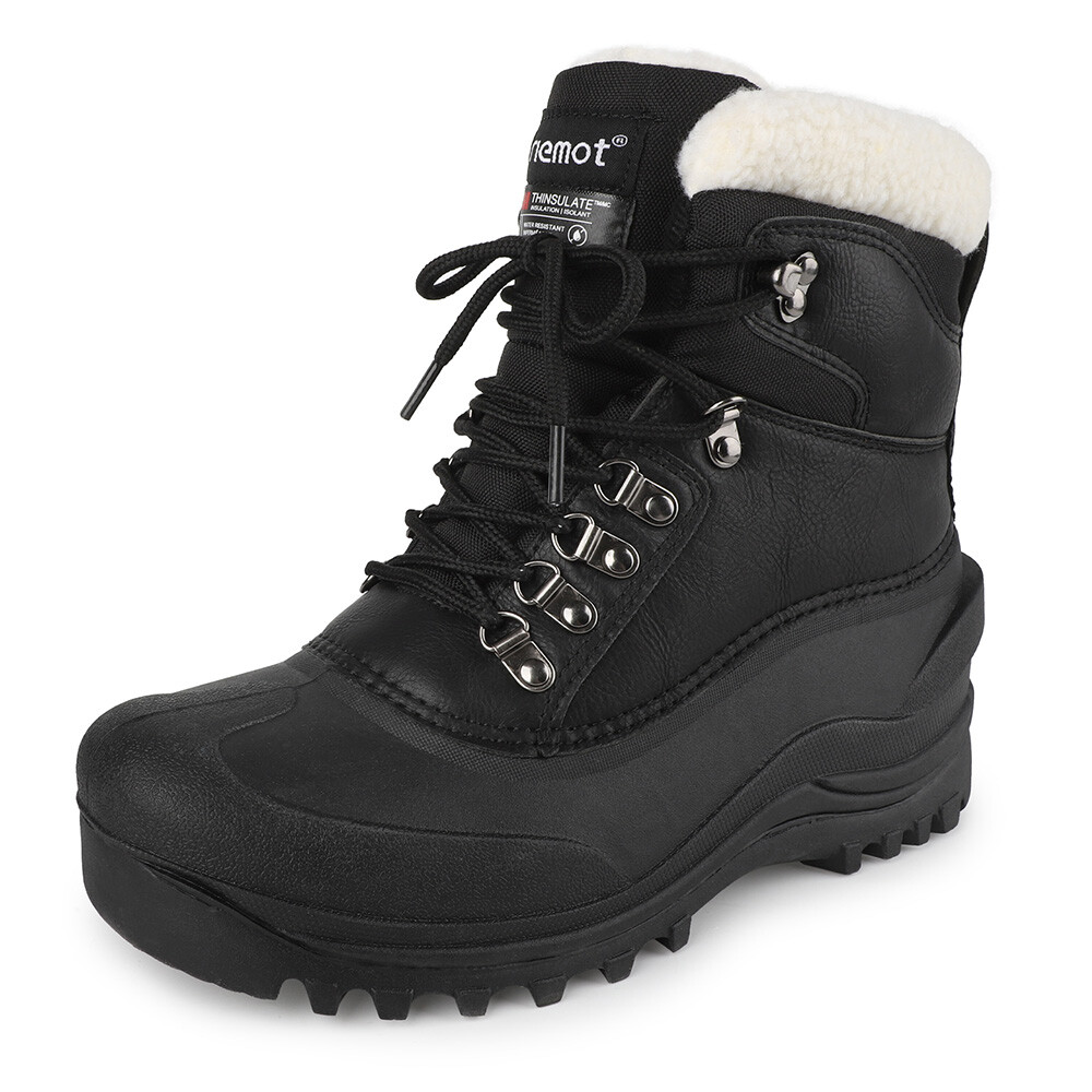 Mens Snow Boots Lace Up Outdoor Waterproof Winter Warm Fur Insulated Ski Boots