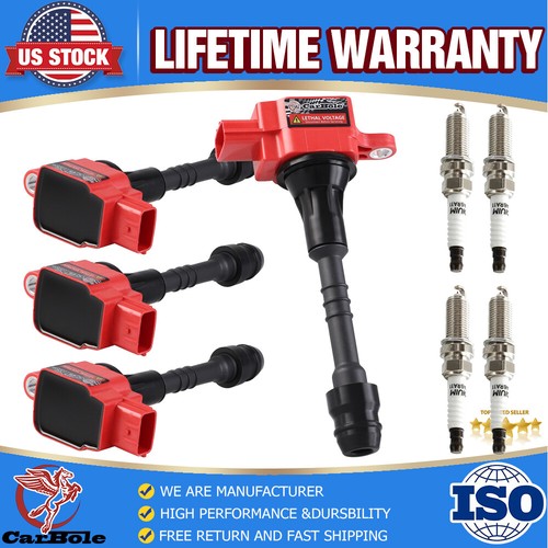 Set of 4 Ignition Coil Pack UF351 & Spark Plug For Nissan