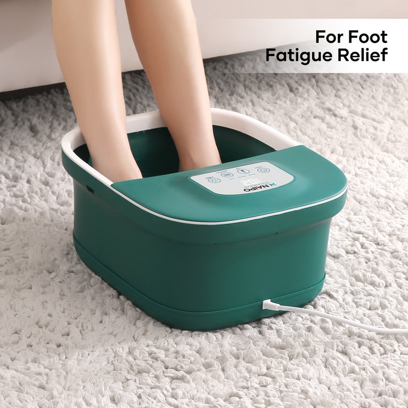 Green Foot Spa Massager: Heat, Bubble, Vibration, Rollers - 