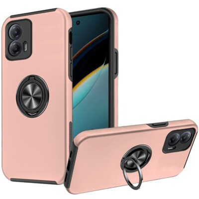 For Moto G Power 5G 2024 Case Rubber Dual Layer Magnetic Ring +Tempered Glass