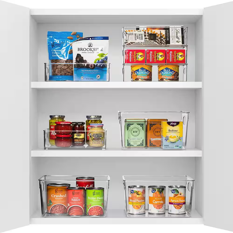 Clear Plastic Storage Bins Set 10 Pantry Fridge Organizer Stackable Kitchen Bin