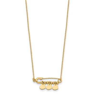 Pre-owned Superdealsforeverything Real 14kt Yellow Gold Safety Pin With Dangle Hearts Necklace