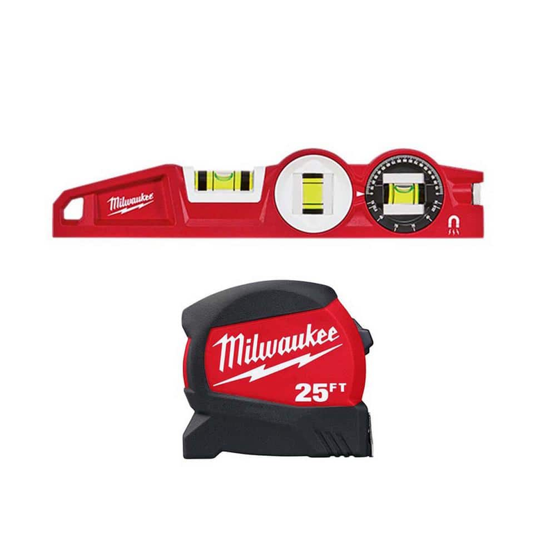 Milwaukee Compact Wide Blade Tape Measure with 12 Ft. Standout and Torpedo Level