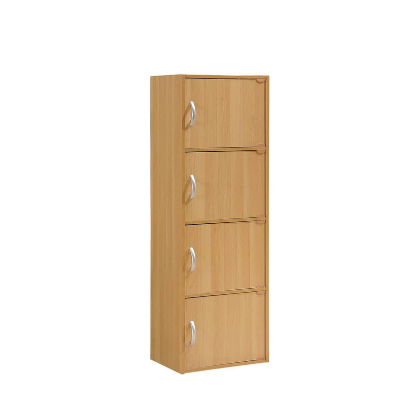 47.4 In. Beech Wood 4-Shelf Standard Bookcase with Doors