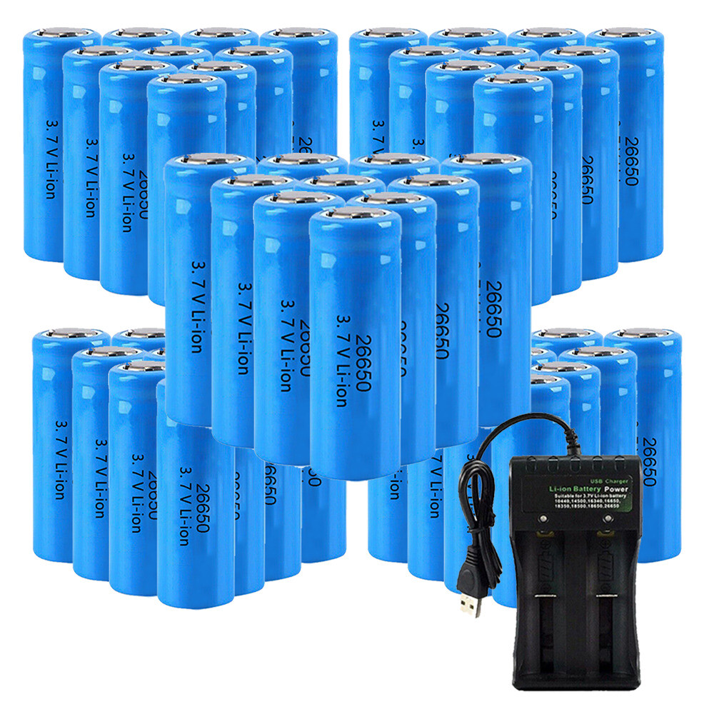 2-50pcs 26650 Lithium Li-ion Batteries 3.7V Battery  + Charger LOT USA