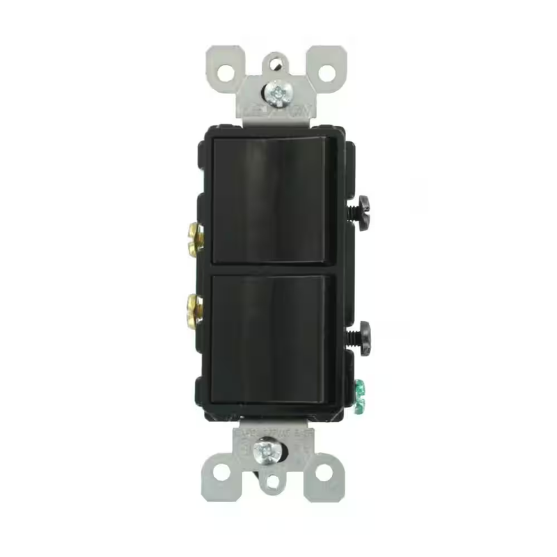 Leviton Double Rocker Switch 15 Amp Decora Single Pole Dual Light Control Black