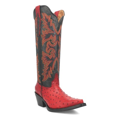 Pre-owned Dingo Selene Ostrich Print Snip Toe Cowboy Womens Red Casual Boots Di220-600
